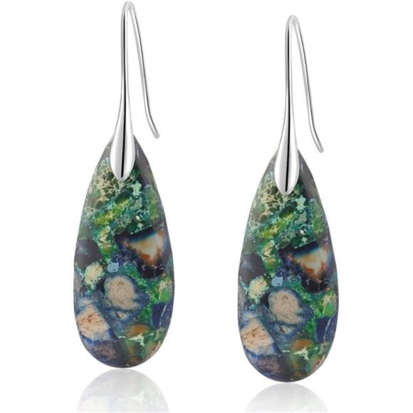 Emperor Stone Teardrop Earrings – Unique Natural Stone, Dazzling - Picture 1 of 3